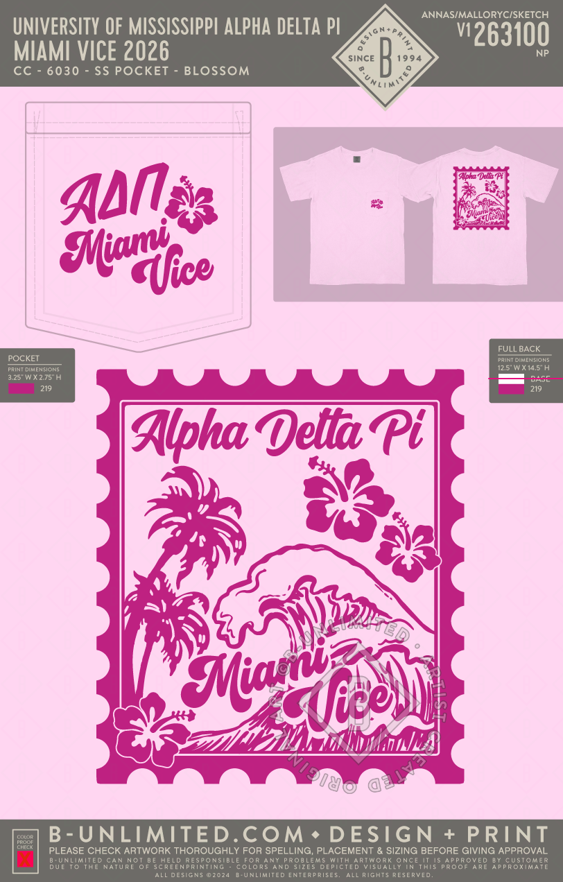 University of Mississippi Alpha Delta Pi - Miami Vice 2026 (EOS26) - CC - 6030 - SS Pocket - Blossom