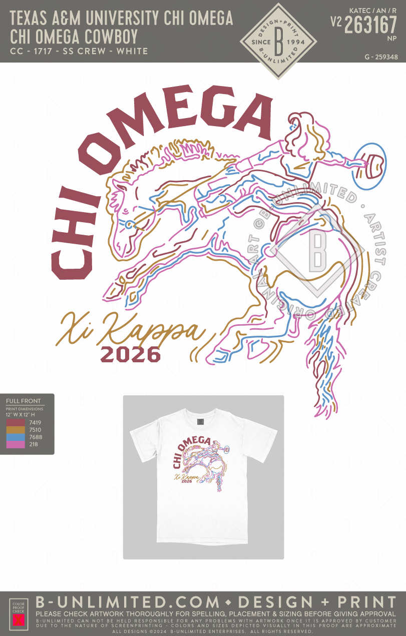 Texas A&M University Chi Omega - Chi Omega Cowboy (EOS26) - CC - 1717 - SS Crew - White