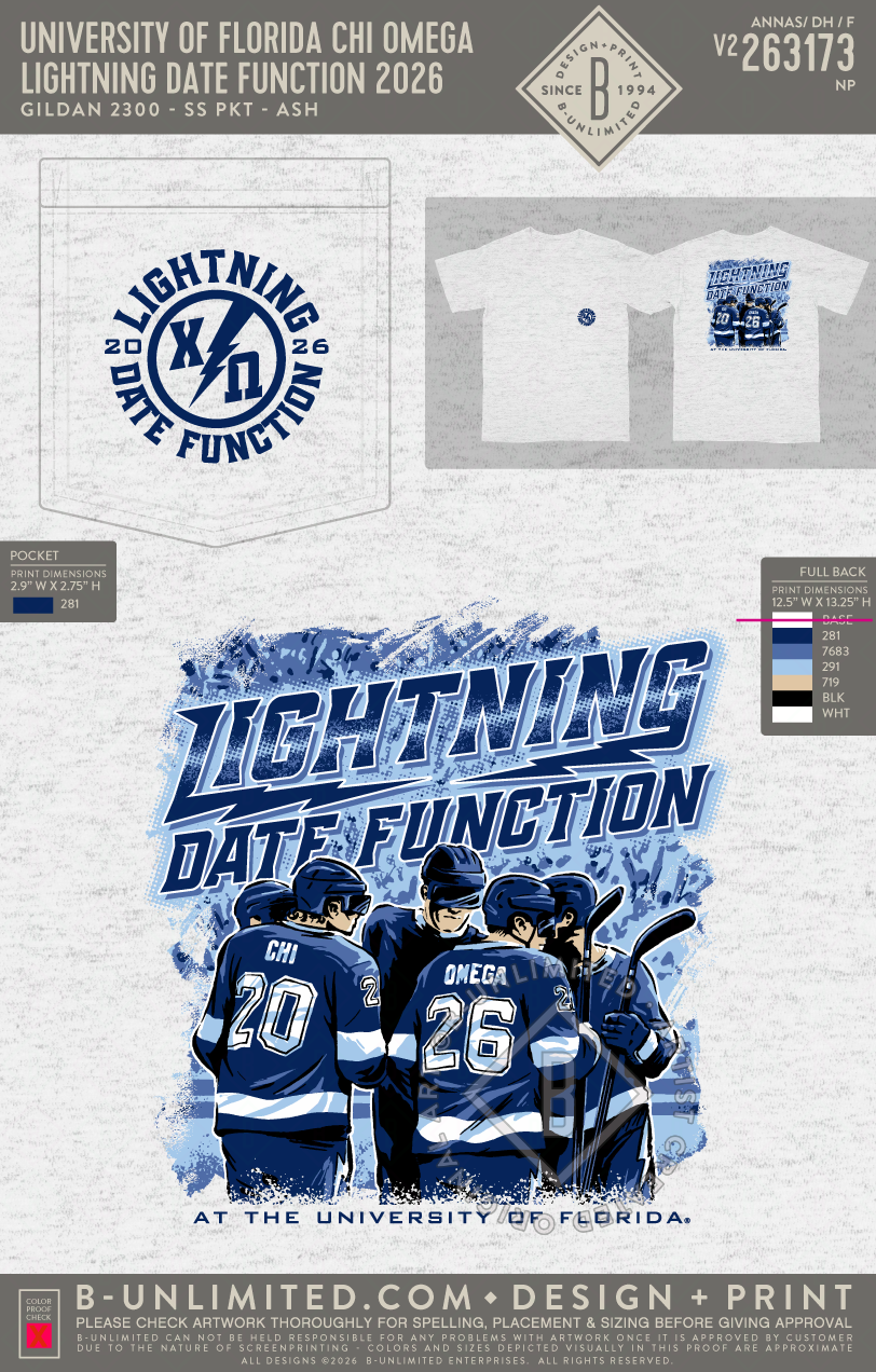 University of Florida Chi Omega - Lightning Date Function 2026 (EOS26) - Gildan - 2300 - SS Pocket - Ash Grey