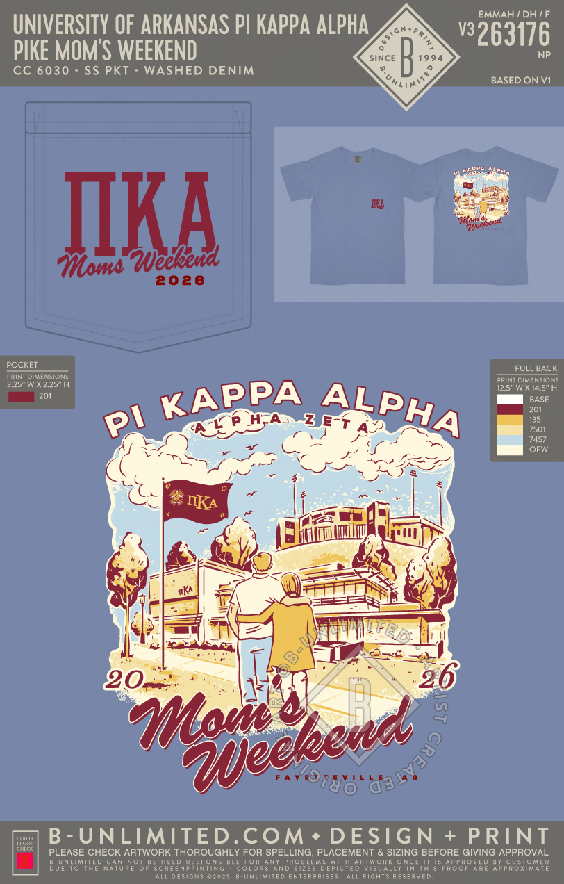 University of Arkansas Pi Kappa Alpha - PIKE Mom's Weekend (EOS26) - CC - 6030 - SS Pocket - Washed Denim