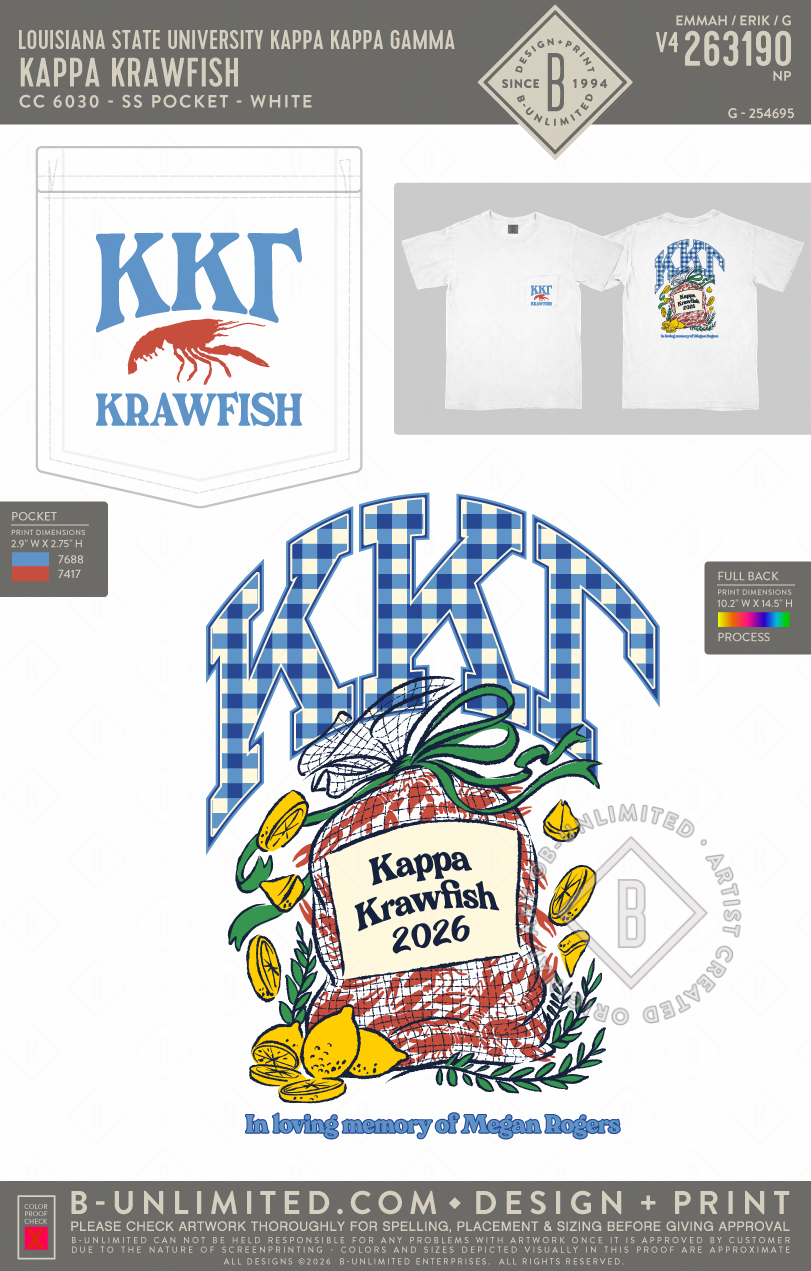 Louisiana State University Kappa Kappa Gamma - Kappa Krawfish (EOS26) - CC - 6030 - SS Pocket - White