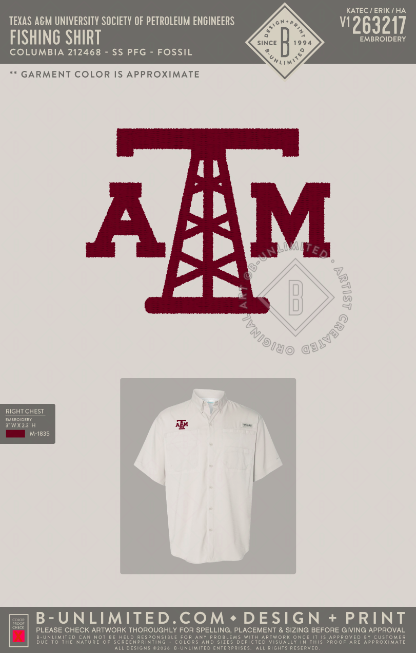 Texas A&M University Society of Petroleum Engineers - Fishing Shirt - Columbia - 212468 - SS PFG - Fossil
