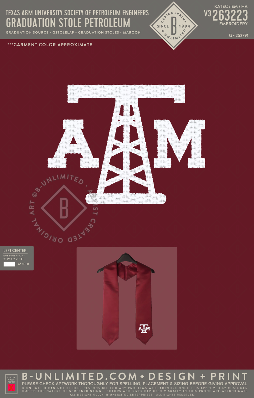 Texas A&M University Society of Petroleum Engineers - Graduation Stole Petroleum - Graduation Source - GSTOLELAP - Graduation Stoles - Maroon