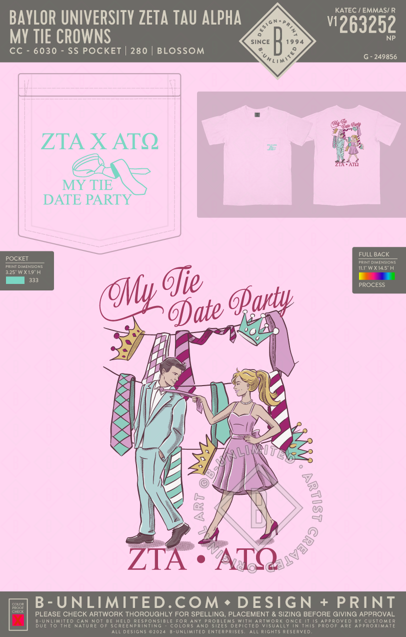 Baylor University Zeta Tau Alpha - My Tie Crowns (EOS26) - CC - 6030 - SS Pocket - Blossom