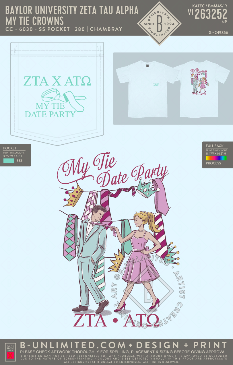Baylor University Zeta Tau Alpha - My Tie Crowns (EOS26) - CC - 6030 - SS Pocket - Chambray