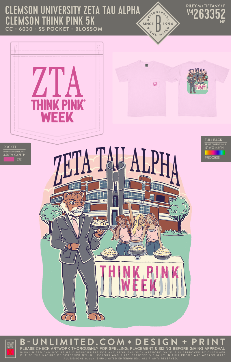 Clemson University Zeta Tau Alpha - Clemson Think Pink(EOS26) - CC - 6030 - SS Pocket - Blossom