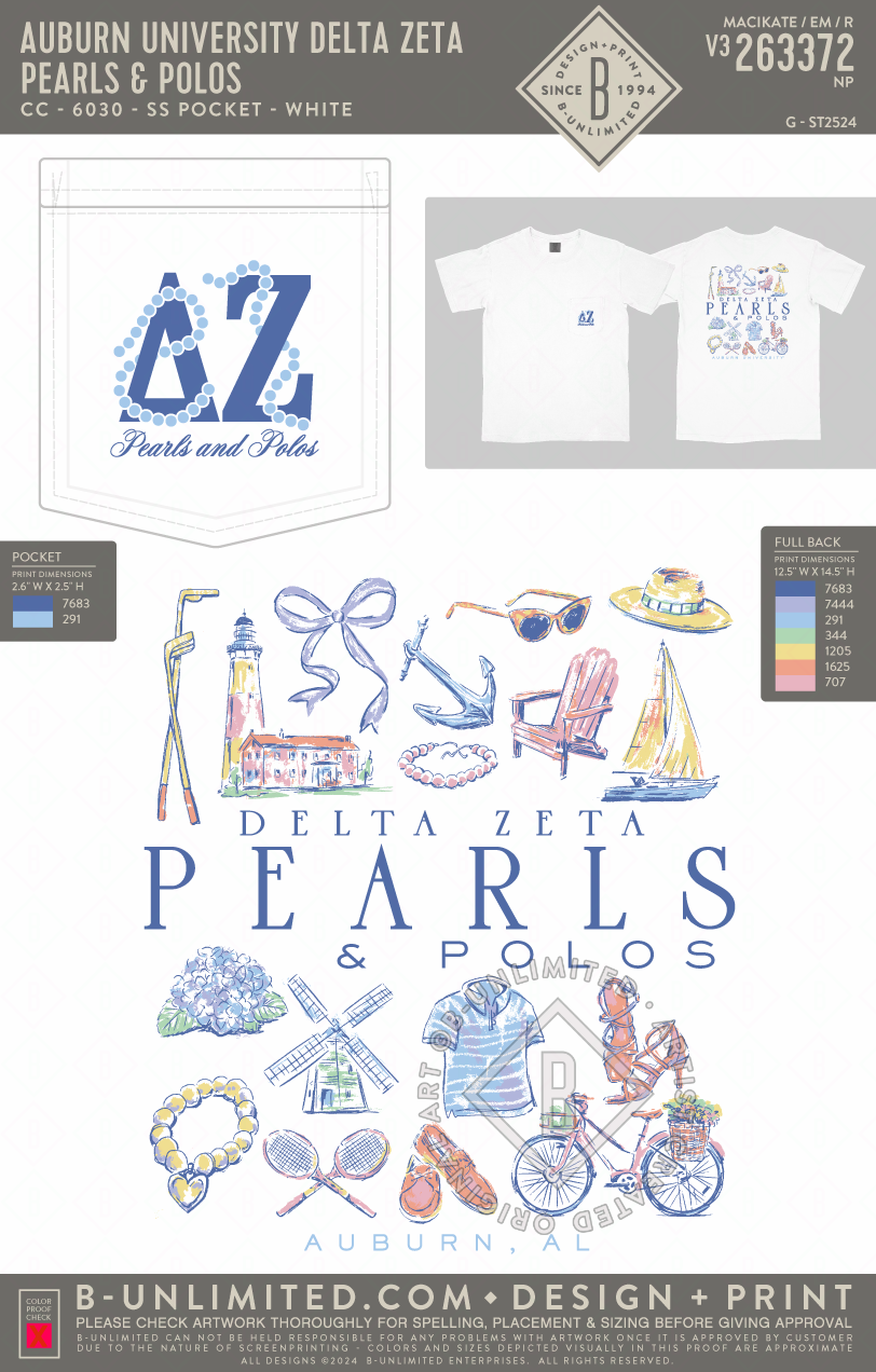 Auburn University Delta Zeta - Pearls & Polos (EOS26) - CC - 6030 - SS Pocket - White