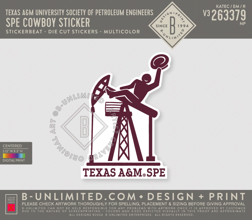 Texas A&M University Society of Petroleum Engineers - SPE Cowboy Sticker - Stickerbeat - Die Cut Stickers - Multicolor