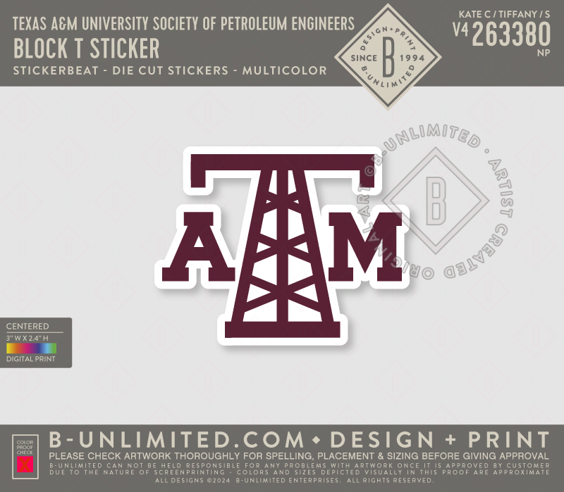 Texas A&M University Society of Petroleum Engineers - Block T Sticker - Stickerbeat - Die Cut Stickers - Multicolor
