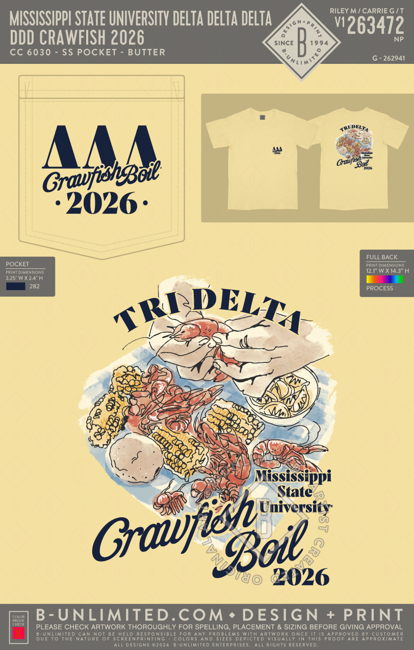 Mississippi State University Delta Delta Delta - DDD Crawfish 2026(EOS26) - CC - 6030 - SS Pocket - Butter