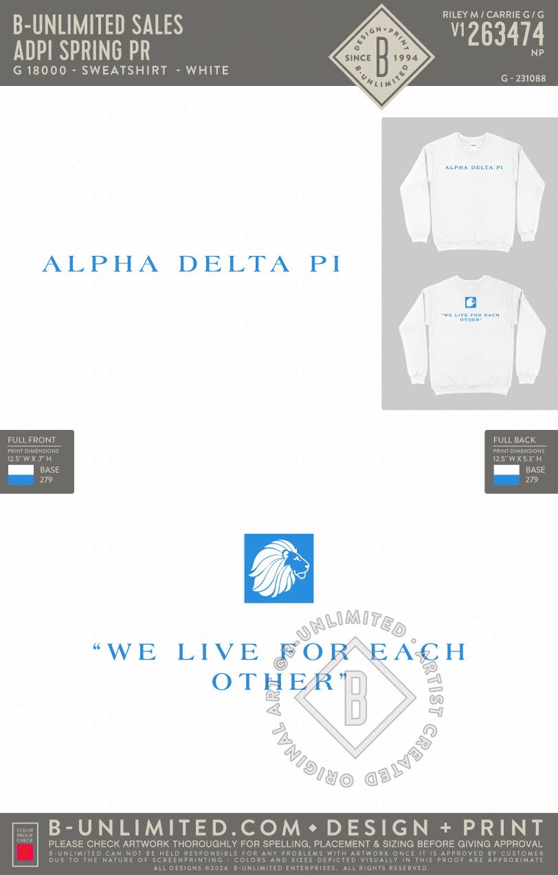 B-Unlimited Sales - ADPI Spring PR (EOS26) - Gildan - 18000 - Crewneck Sweatshirt - White