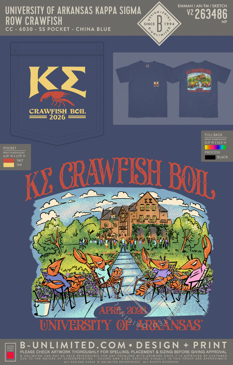 University of Arkansas Kappa Sigma - Row Crawfish (EOS26) - CC - 6030 - SS Pocket - China Blue