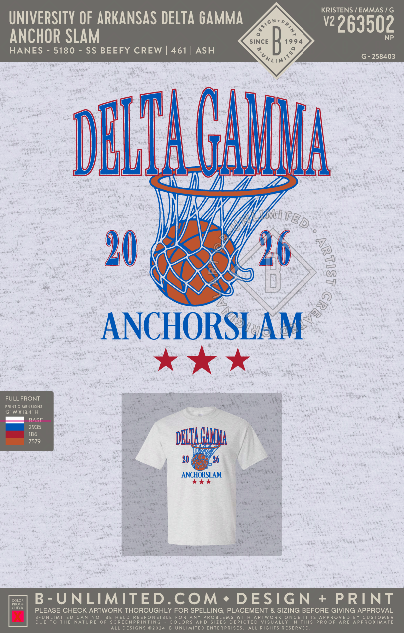 University of Arkansas Delta Gamma - Anchor Slam (EOS26) - Gildan - 5000 - SS Crew - Ash Grey