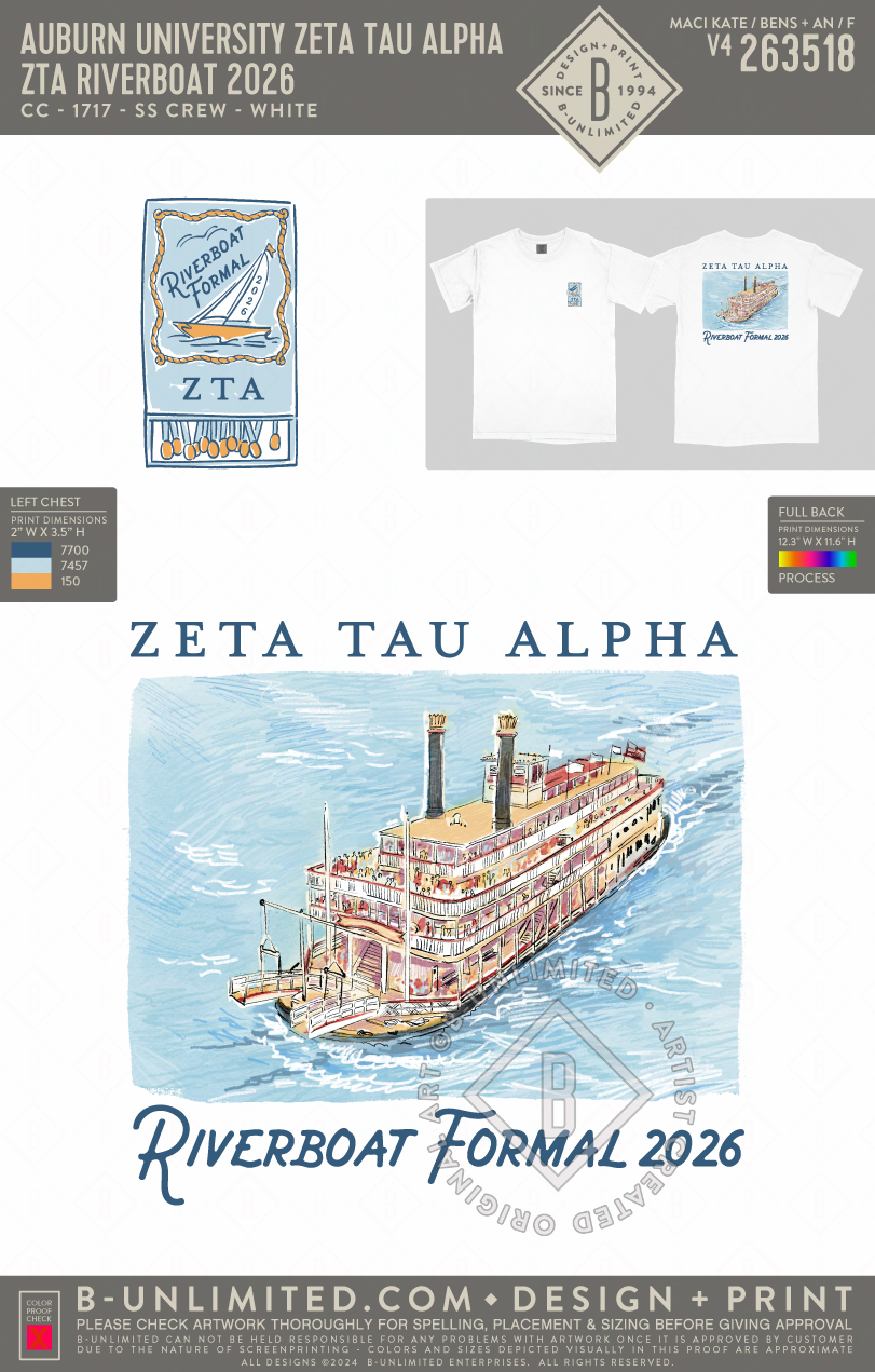 Auburn University Zeta Tau Alpha - Riverboat boat (EOS26) - CC - 1717 - SS Crew - White