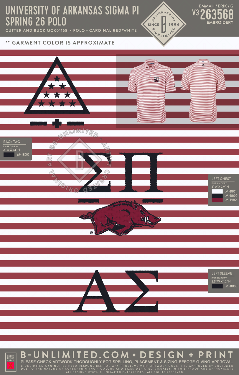 University of Arkansas Sigma Pi - Spring 26 Polo - Cutter & Buck - MCK01168 - Virtue Eco Pique Stripe Recycled Mens Polo - Cardinal Red