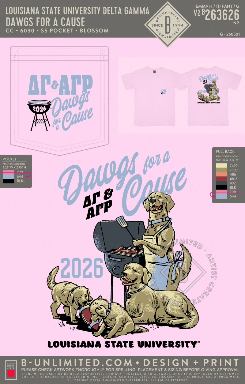 Louisiana State University Delta Gamma - Dawgs for a Cause - CC - 6030 - SS Pocket - Blossom