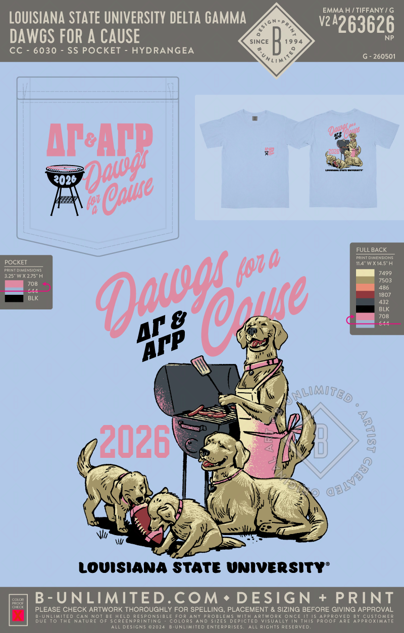 Louisiana State University Delta Gamma - Dawgs for a Cause - CC - 6030 - SS Pocket - Hydrangea