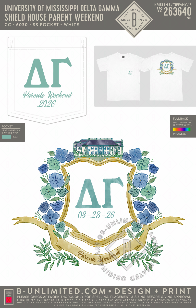 University of Mississippi Delta Gamma - Shield House Parent Weekend (EOS26) - CC - 6030 - SS Pocket - White