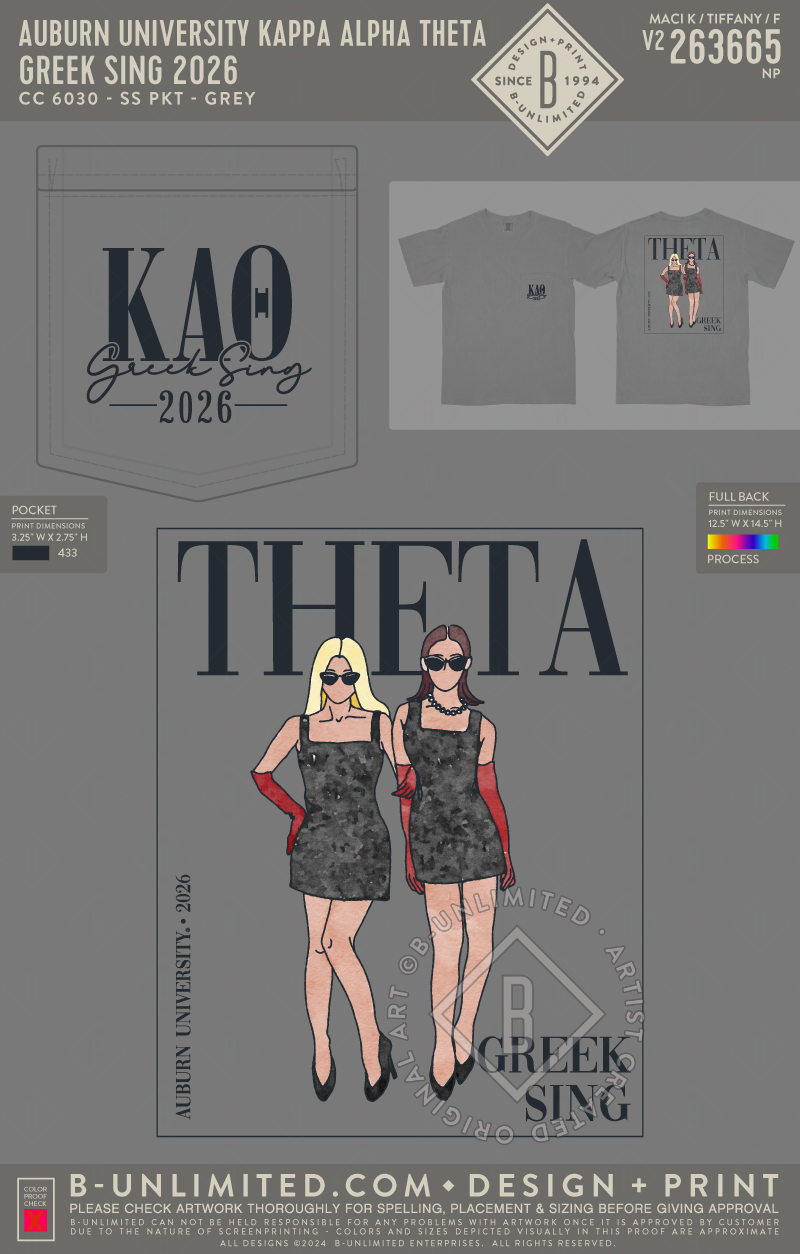 Auburn University Kappa Alpha Theta - greek sing 2026 (EOS26) - CC - 6030 - SS Pocket - Grey