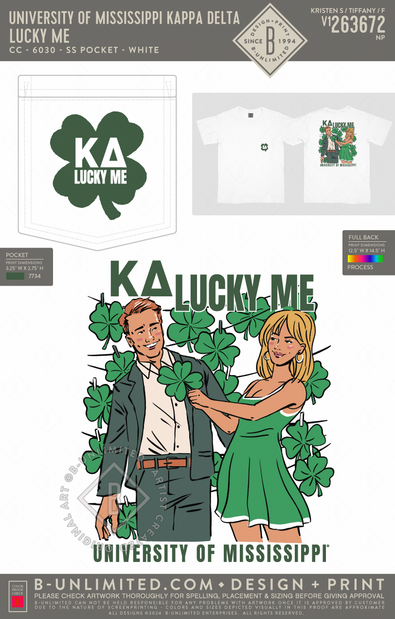 University of Mississippi Kappa Delta - Lucky me (EOS26) - CC - 6030 - SS Pocket - White