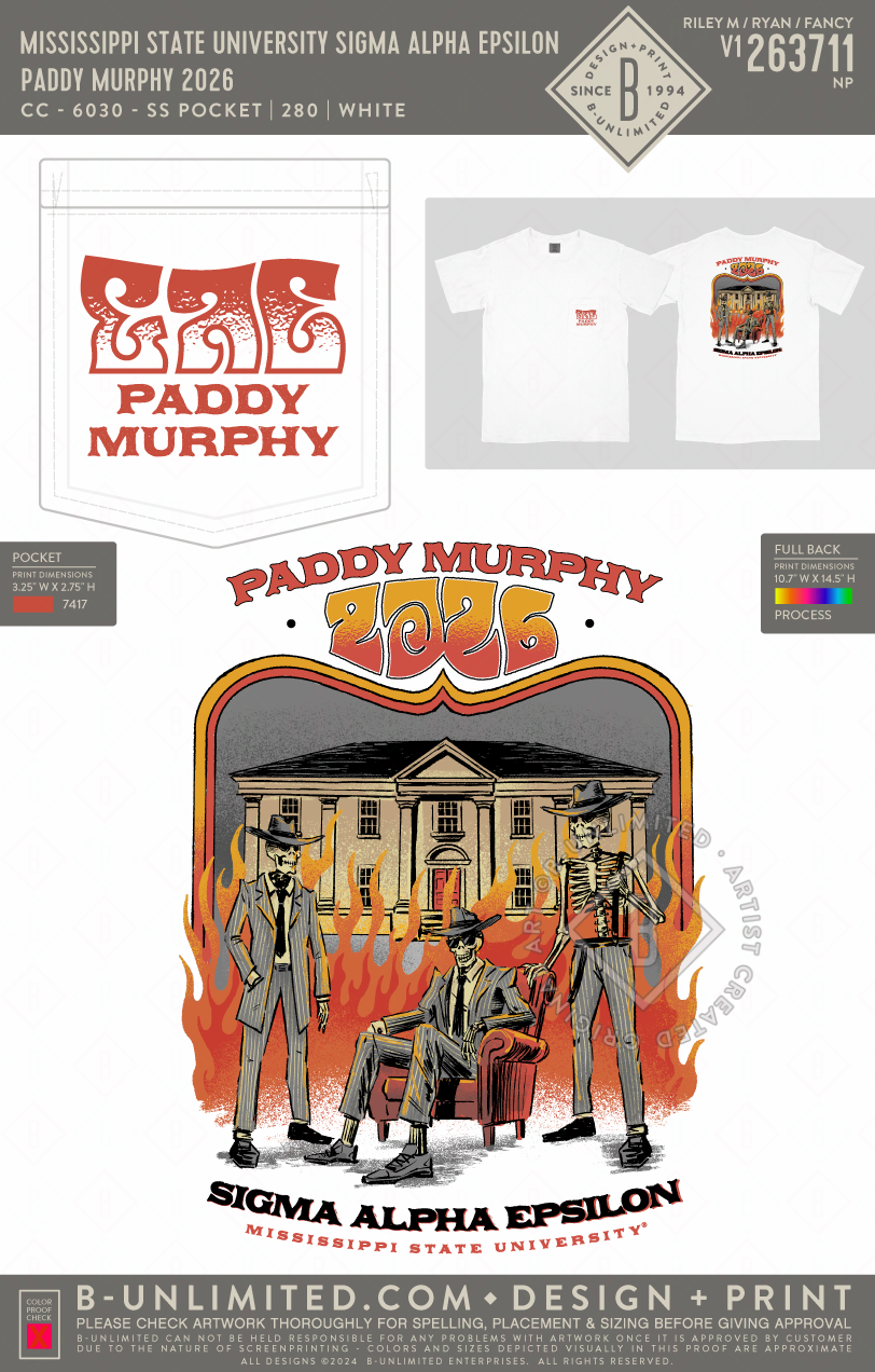 Mississippi State University Sigma Alpha Epsilon - Paddy Murphy 2026(EOS26) - CC - 6030 - SS Pocket - White