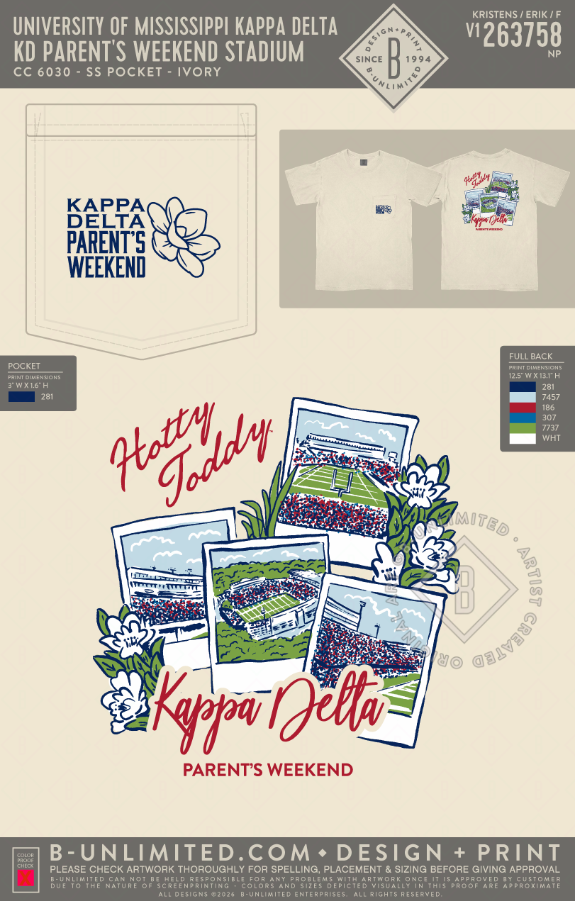 University of Mississippi Kappa Delta - KD Parent's Weekend Stadium (EOS26) - CC - 6030 - SS Pocket - Ivory