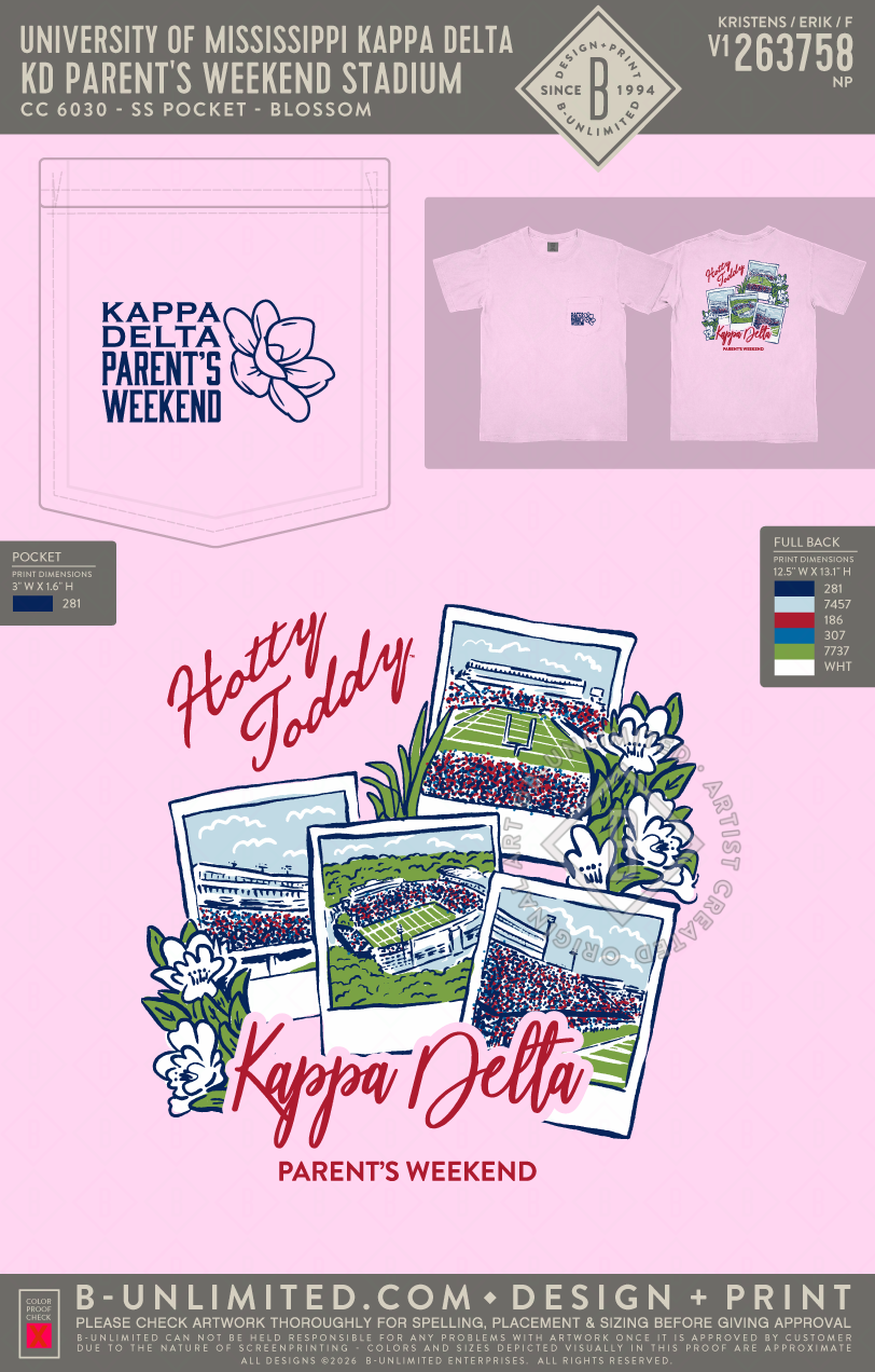 University of Mississippi Kappa Delta - KD Parent's Weekend Stadium (EOS26) - CC - 6030 - SS Pocket - Blossom