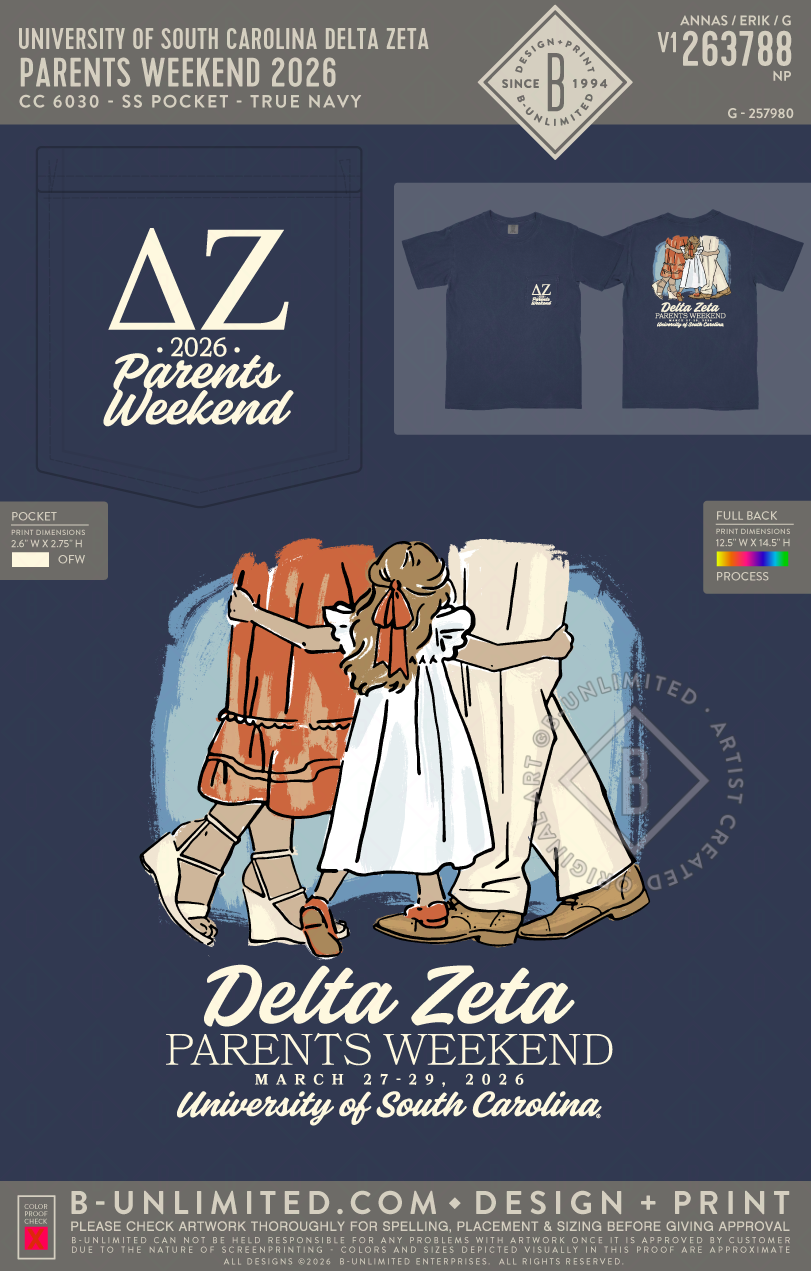 University of South Carolina Delta Zeta - Parents Weekend 2026 (EOS26) - CC - 6030 - SS Pocket - True Navy