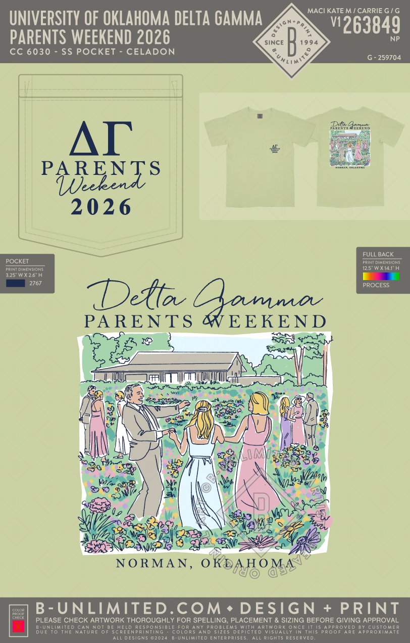 University of Oklahoma Delta Gamma - Parents Weekend 2026 (EOS26) - CC - 6030 - SS Pocket - Celadon