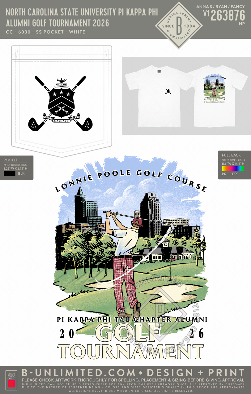 North Carolina State University Pi Kappa Phi - Alumni Golf tournament 2026 (EOS26) - CC - 6030 - SS Pocket - White