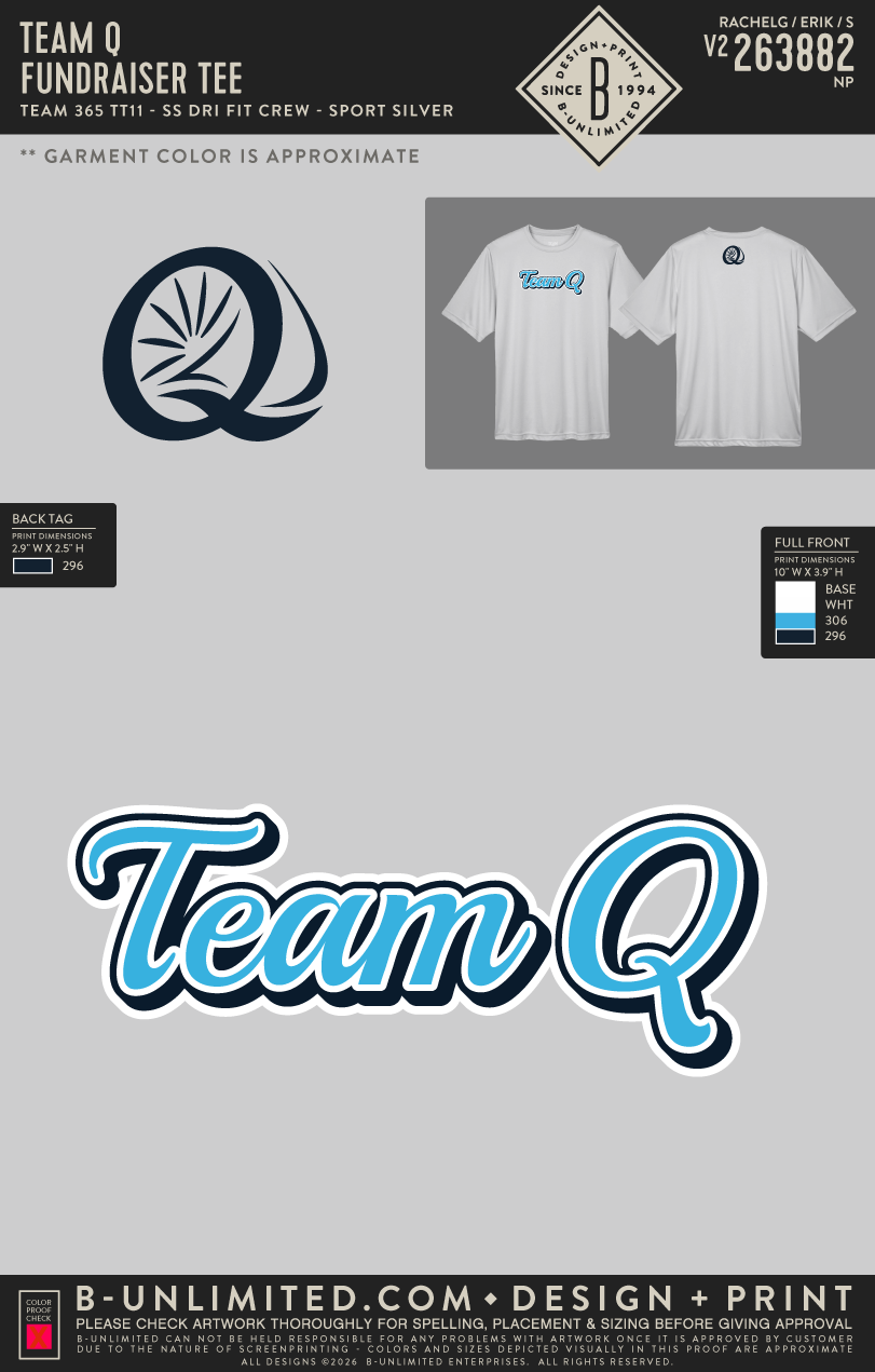 Team Q - Fundraiser Tee - Team 365 - TT11 - SS Dri Fit Crew - Sport Silver
