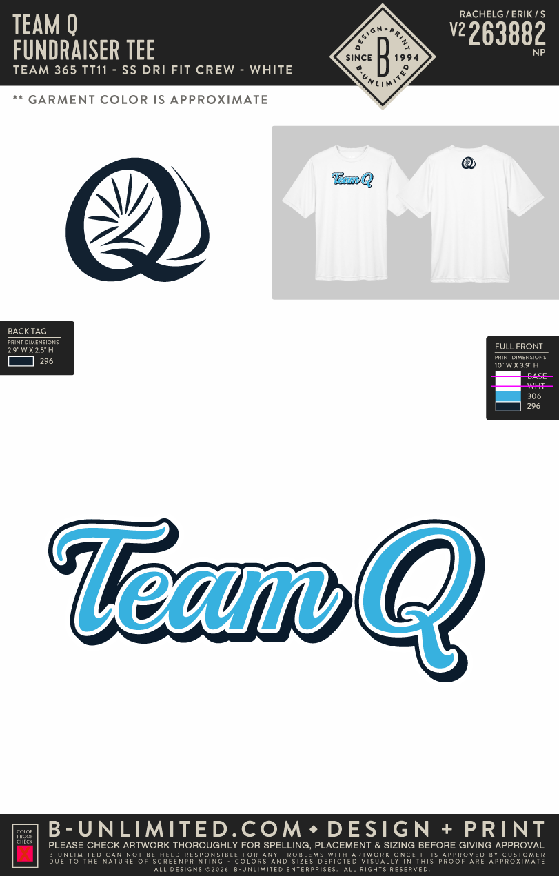 Team Q - Fundraiser Tee - Team 365 - TT11 - SS Dri Fit Crew - White