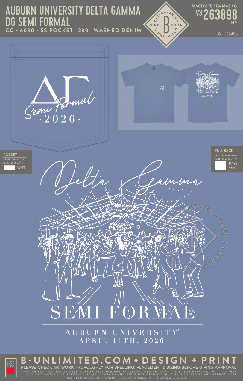 Auburn University Delta Gamma - DG Semi Formal (EOS26) - CC - 6030 - SS Pocket - Washed Denim