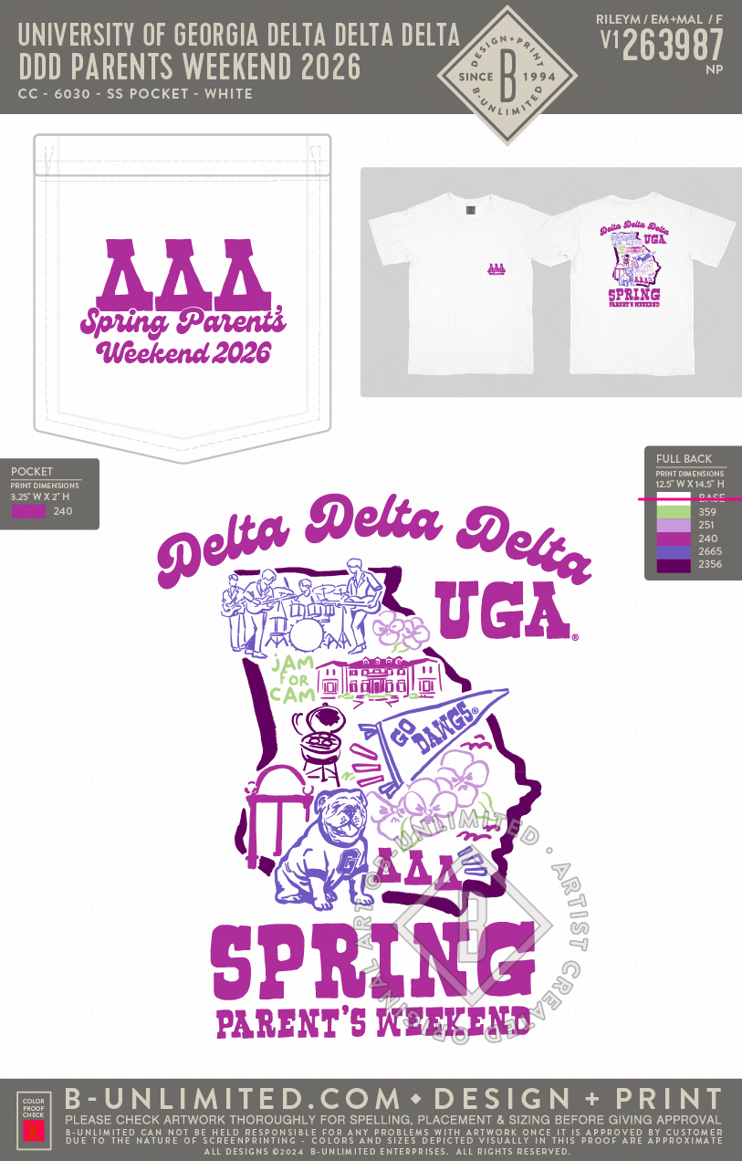 University of Georgia Delta Delta Delta - DDD Parents Weekend 2026(EOS26) - CC - 6030 - SS Pocket - White