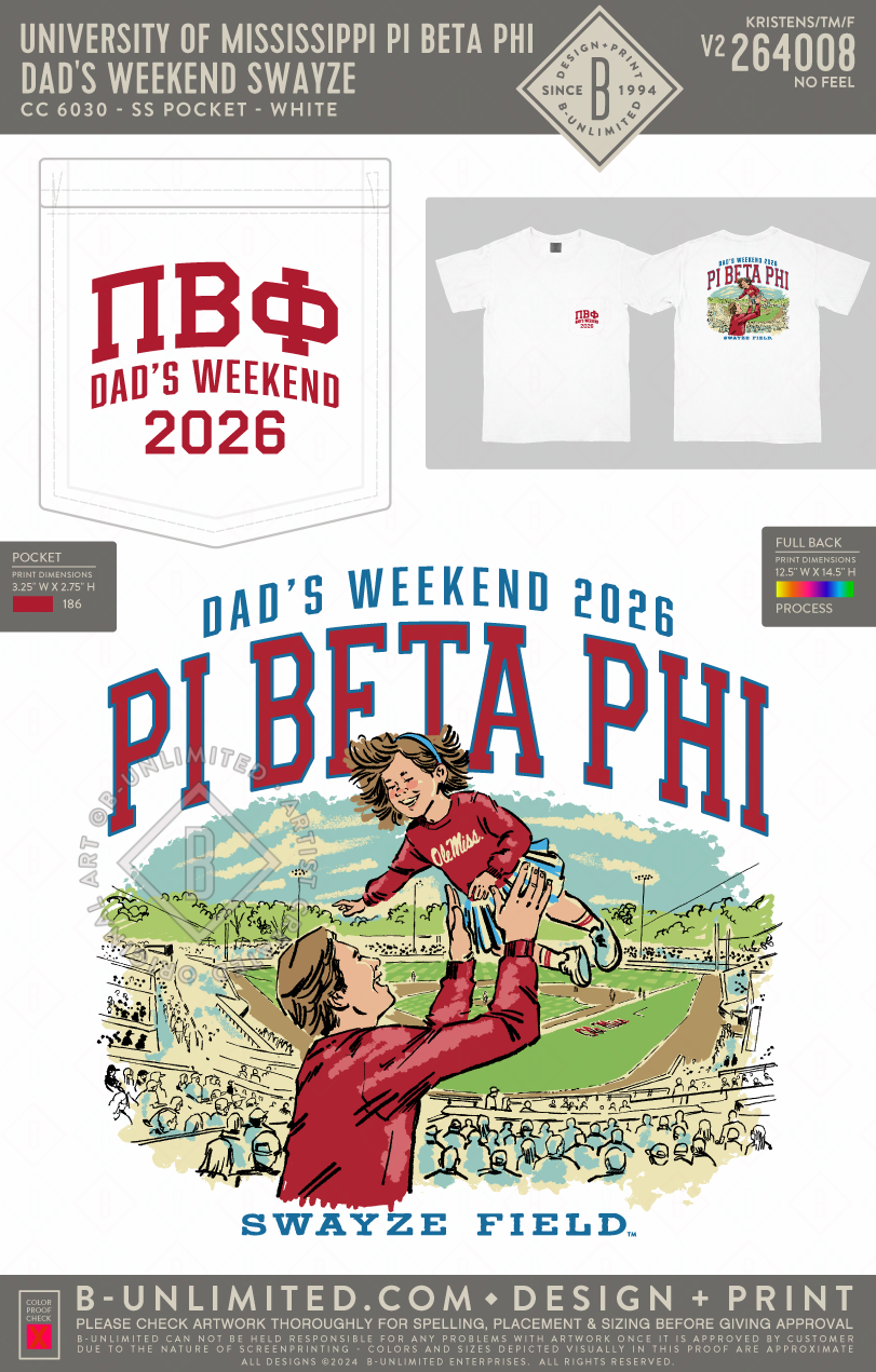 University of Mississippi Pi Beta Phi - Dad's Weekend Swayze (EOS26) - CC - 6030 - SS Pocket - White