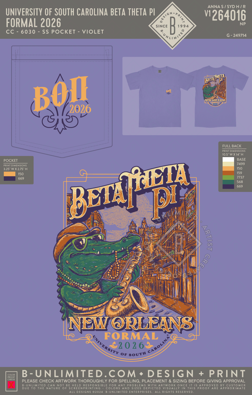 University of South Carolina Beta Theta Pi - Formal 2026 (EOS26) - CC - 6030 - SS Pocket - Violet