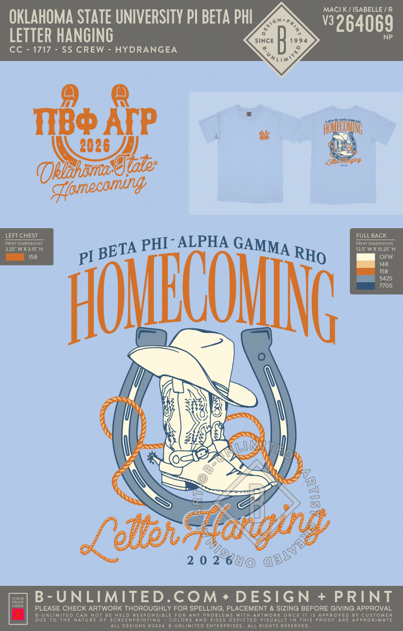 Oklahoma State University Pi Beta Phi - Letter Hanging (EOS26) - CC - 1717 - SS Crew - Hydrangea