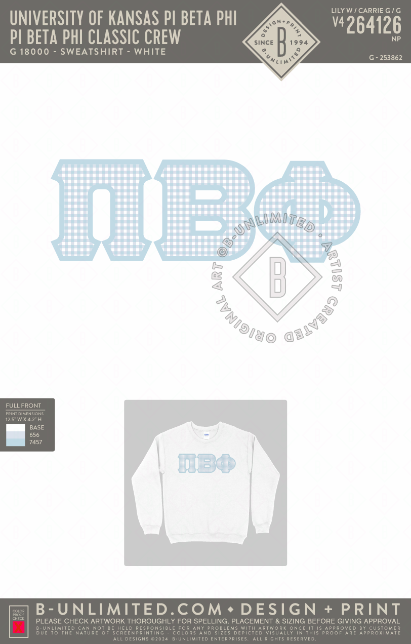 University of Kansas Pi Beta Phi - Pi Beta Phi Classic Crew (EOS26) - Gildan - 18000 - Crewneck Sweatshirt - White