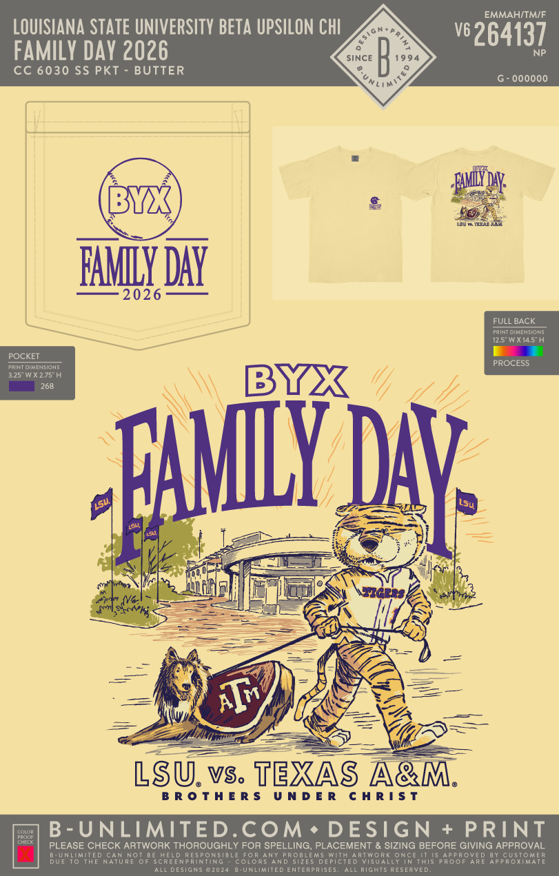 Louisiana State University Beta Upsilon Chi - Family Day 2026 (EOS26) - CC - 6030 - SS Pocket - Butter