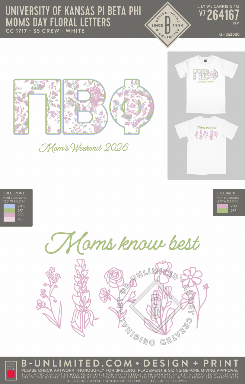 University of Kansas Pi Beta Phi - Moms Day Floral Letters (EOS26) - CC - 1717 - SS Crew - White