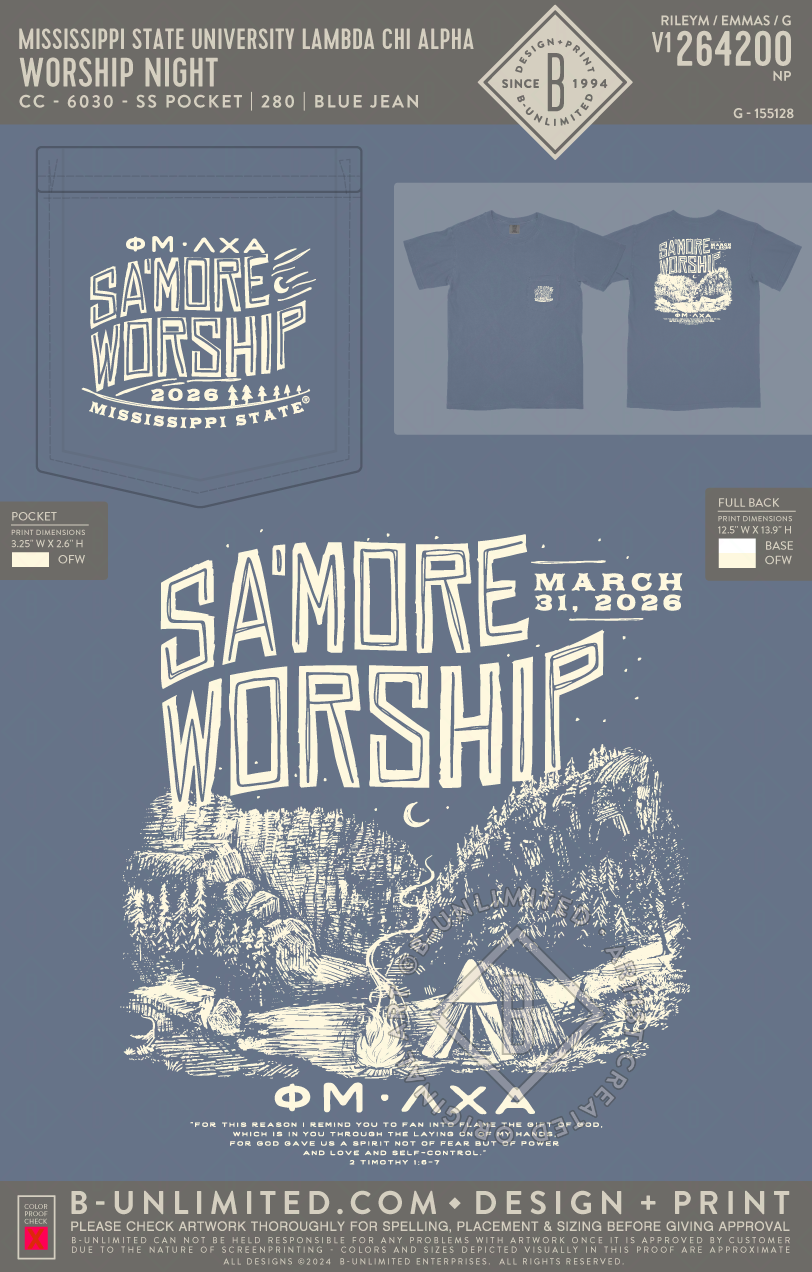 Mississippi State University Lambda Chi Alpha - Worship Night(EOS26) - CC - 6030 - SS Pocket - Washed Denim