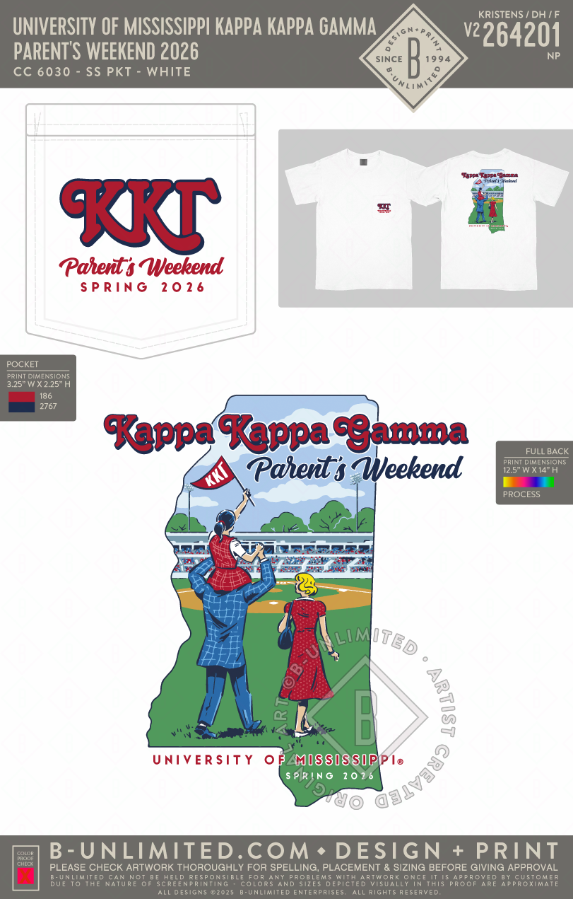 University of Mississippi Kappa Kappa Gamma - Parent's Weekend 2026 (EOS26) - CC - 6030 - SS Pocket - White
