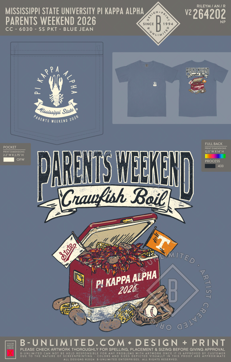 Mississippi State University Pi Kappa Alpha - Parents Weekend 2026(ESO26) - CC - 6030 - SS Pocket - Blue Jean