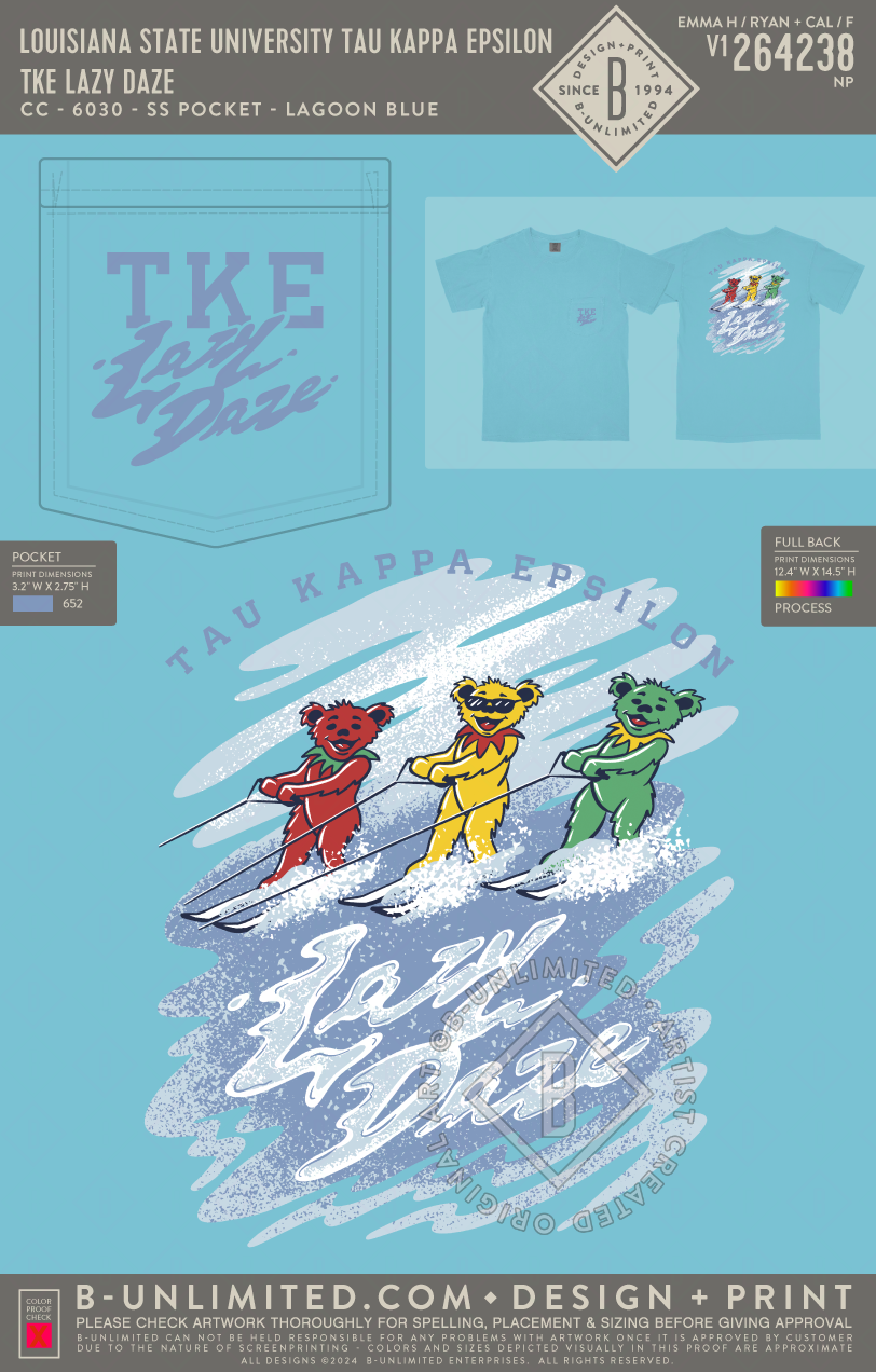 Louisiana State University Tau Kappa Epsilon - TKE Lazy Daze - CC - 6030 - SS Pocket - Lagoon Blue