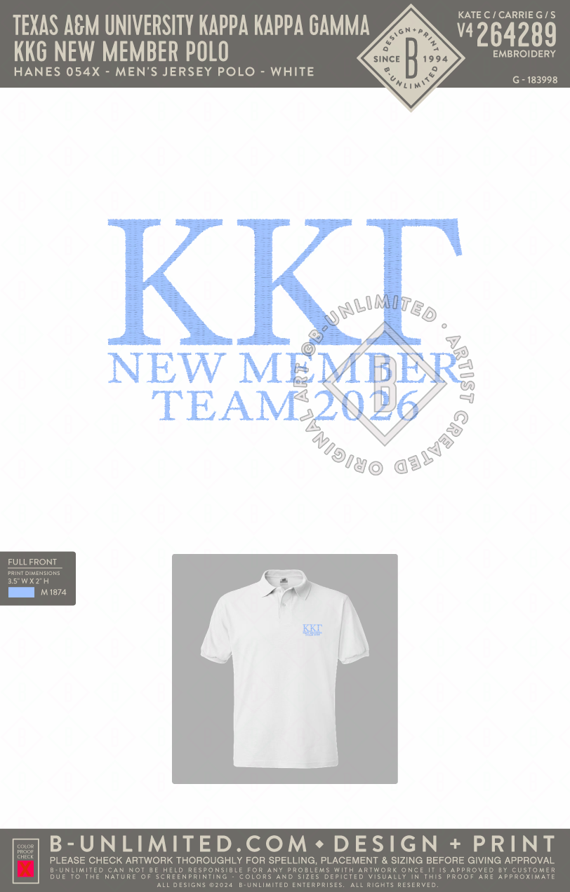 Texas A&M University Kappa Kappa Gamma - KKG New Member Polo - Hanes - Men's EcoSmart® Jersey Polo - 054X - White