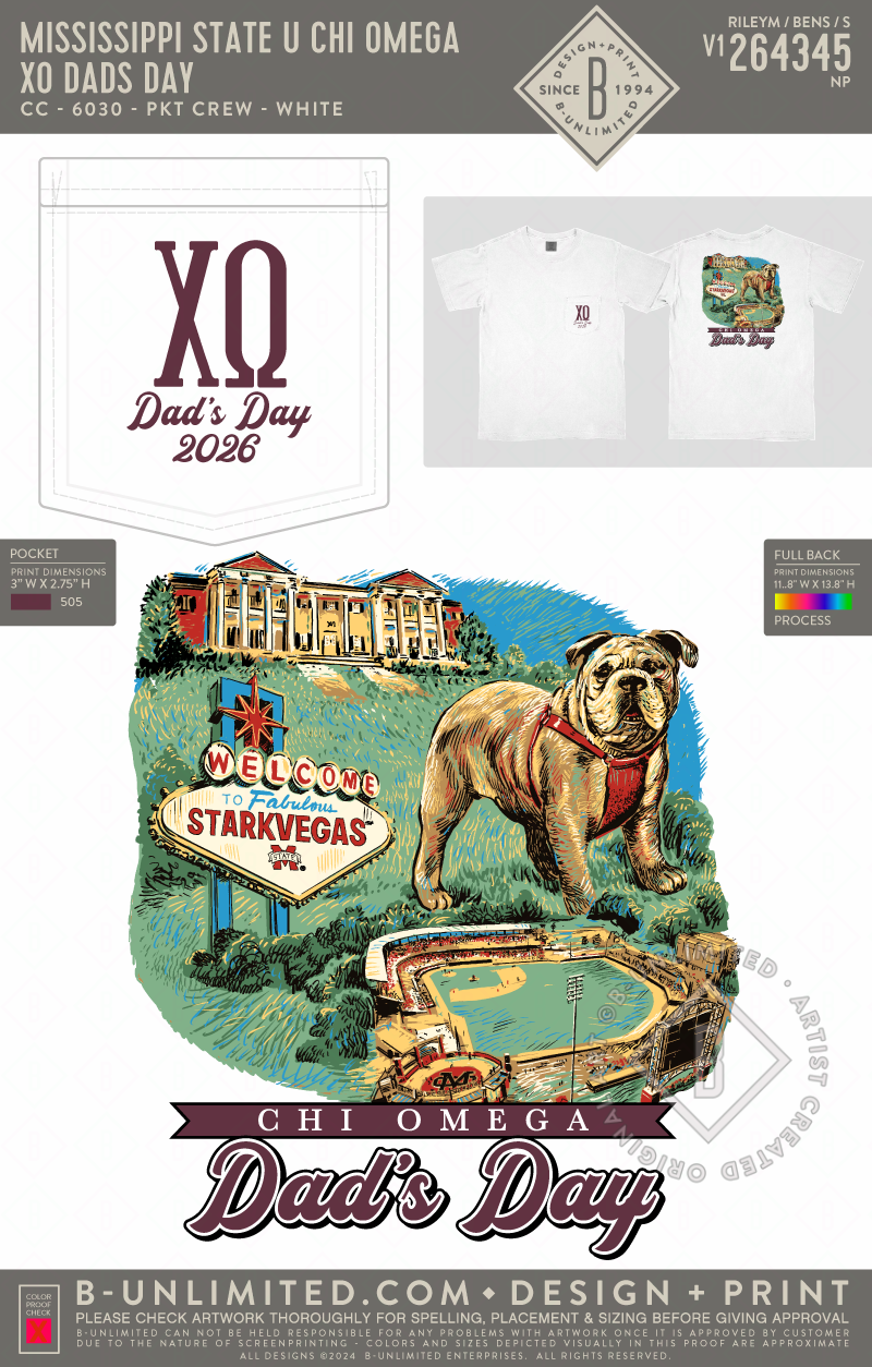 Mississippi State University Chi Omega - XO Dad's Day(EOS26) - CC - 6030 - SS Pocket - White