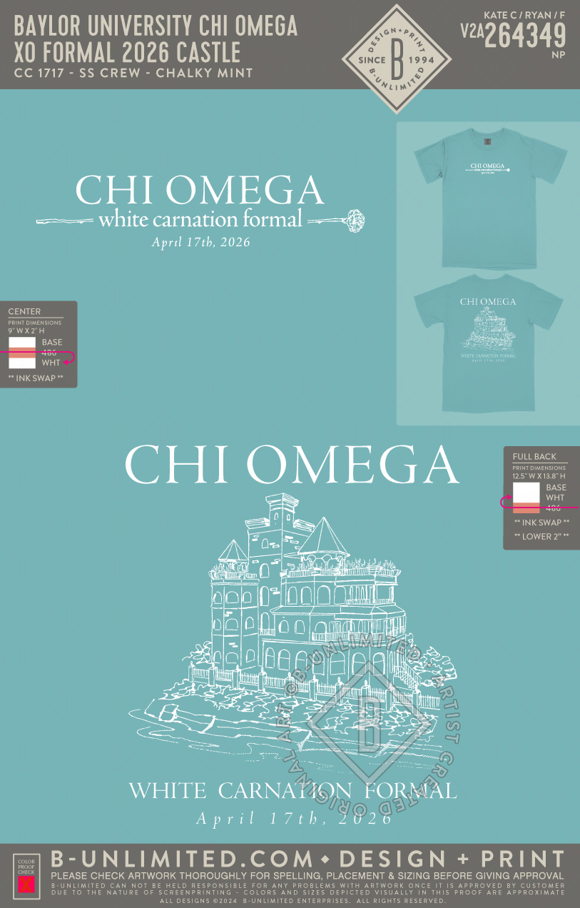 Baylor University Chi Omega - XO Formal 2026 Castle (EOS26) - CC - 1717 - SS Crew - Chalky Mint