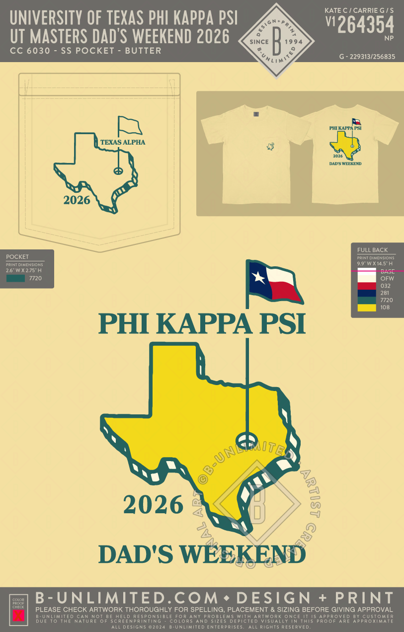 University of Texas Phi Kappa Psi - UT Masters Dad's Weekend 2026 (EOS26) - CC - 6030 - SS Pocket - Butter