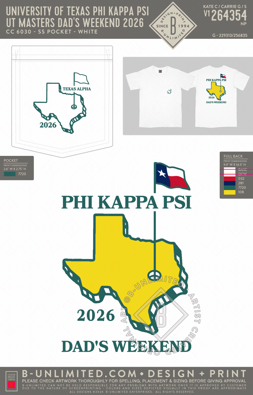 University of Texas Phi Kappa Psi - UT Masters Dad's Weekend 2026 (EOS26) - CC - 6030 - SS Pocket - White