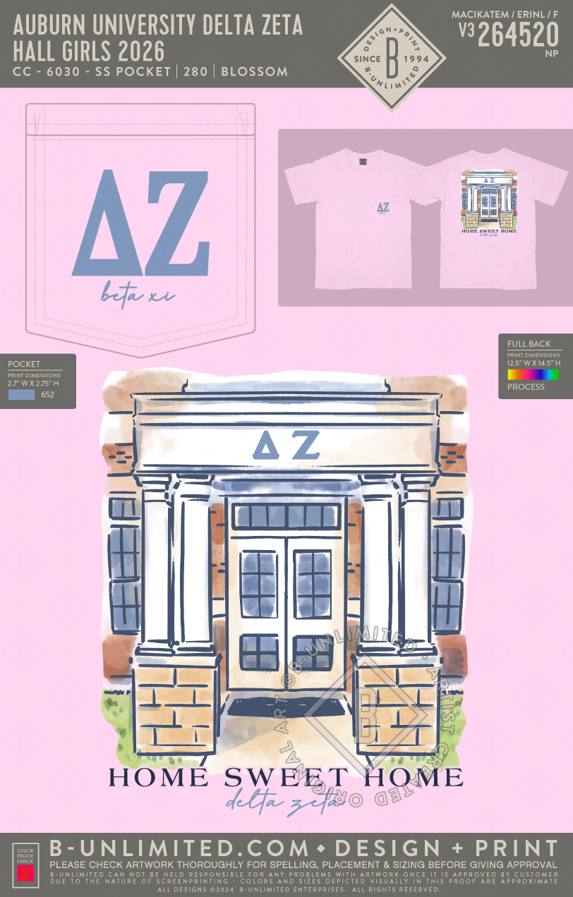 Auburn University Delta Zeta - Hall Girls 2026 - CC - 6030 - SS Pocket - Blossom